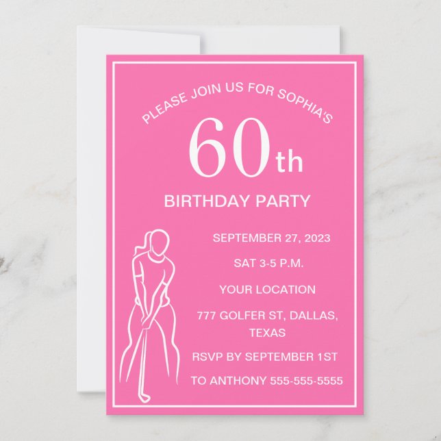 Invitation 60e Anniversaire Party Golfer Pink Ladies Golf Par (Devant)
