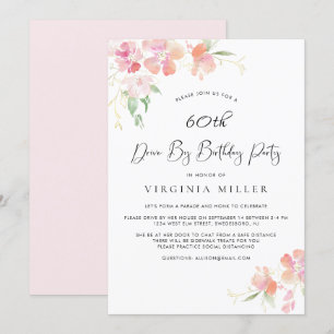 Invitation 60e anniversaire Pink and Gold Floral Drive By Par