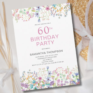 Invitation 60e anniversaire Pink Floral Fleur sauvage Invitat