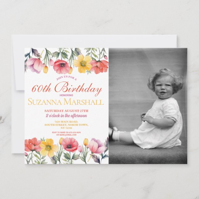 Invitation 60e anniversaire Poppy Spring Floral Photo (Devant)