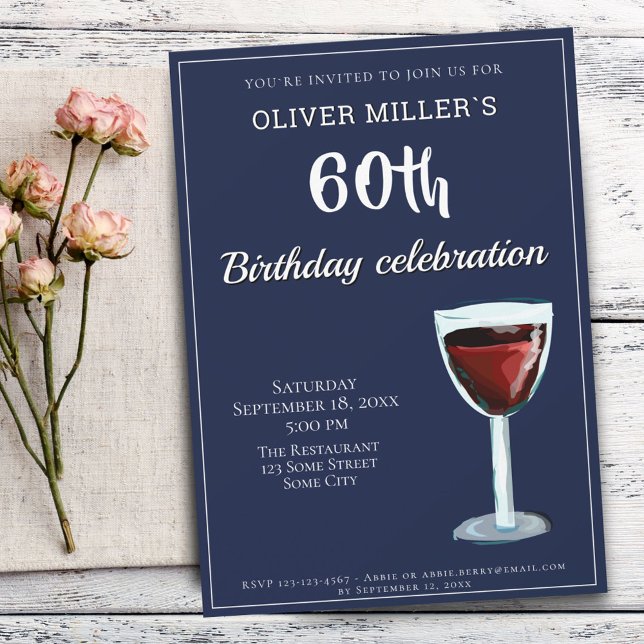 Invitation 60e anniversaire Red Wine Navy Blue Party (Créateur téléchargé)