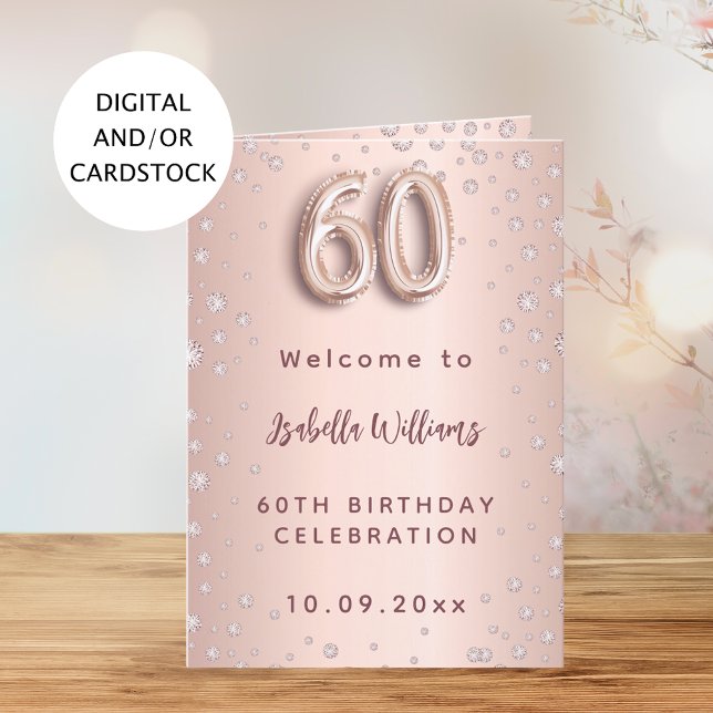 Invitation 60e anniversaire rose or diamants de bienvenue men (Créateur téléchargé)