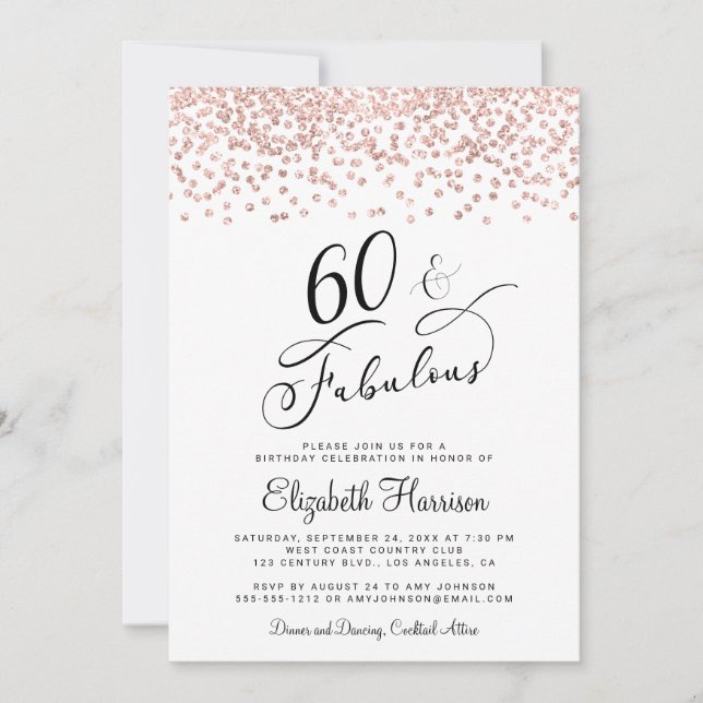 Invitation 60e anniversaire Rose Parties scintillant d'or (Devant)