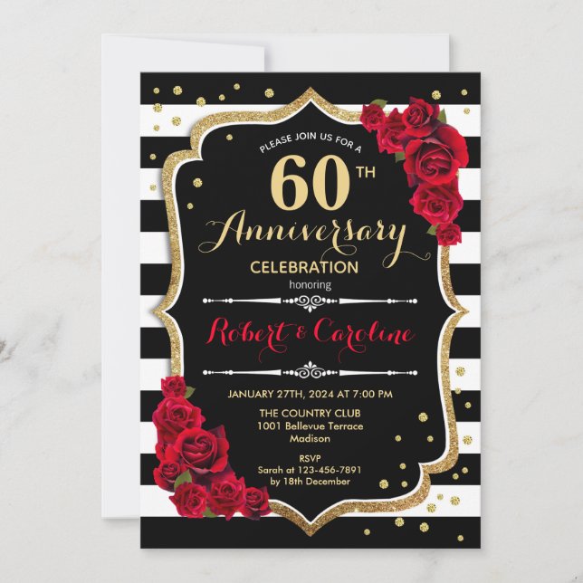 Invitation 60e anniversaire - Rouge Or Noir Blanc (Devant)