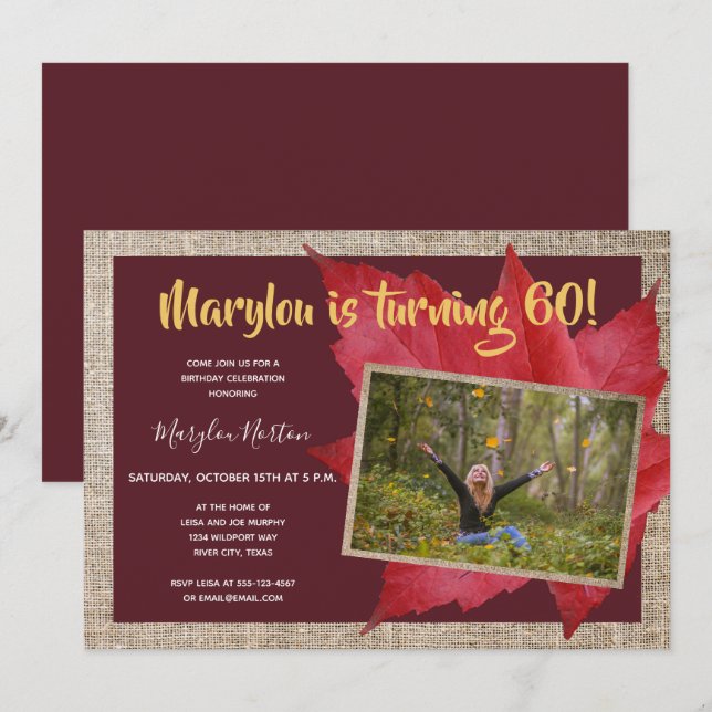 Invitation 60e anniversaire Rustic Autumn Photo Party (Devant / Derrière)