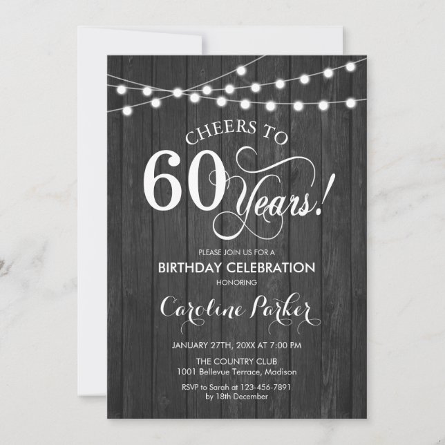 Invitation 60e anniversaire - Rustic Grey Motif (Devant)