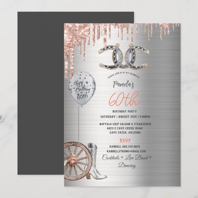 Invitation 60e anniversaire Silver Cowgirl Boots Horseshoes R (Devant / Derrière)