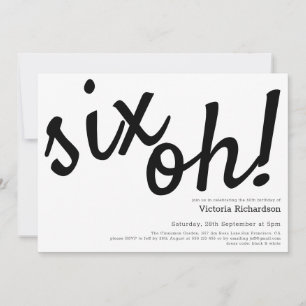 Invitation 60e anniversaire Six Oh! Minimaliste noir blanc dr