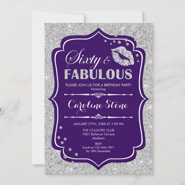 Invitation 60e anniversaire - Soixante fabuleux violet argent (Devant)