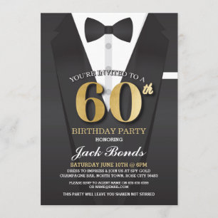 Invitation 60e anniversaire Spy Suit Black cravate Gold Invit