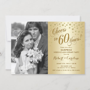 Invitation 60e anniversaire surprise avec photo - Or