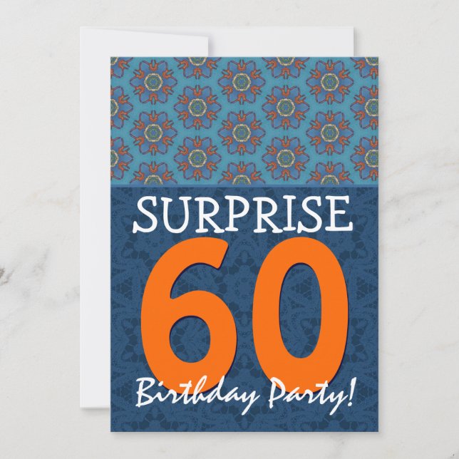 Invitation 60e anniversaire surprise Modèle bleu et orange (Devant)