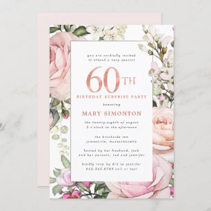 Invitation 60e anniversaire Surprise Party Blush rose floral