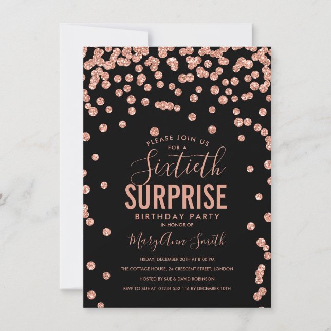 Invitation 60e anniversaire surprise Rose Gold Black (Devant)