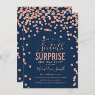 Invitation 60e anniversaire surprise Rose Gold Navy Blue