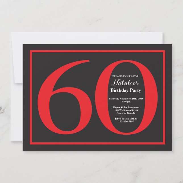 Invitation 60e anniversaire Tableau rouge et noir (Devant)