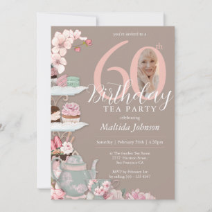 Invitation 60e anniversaire Tea Party Floral rose Photo perso