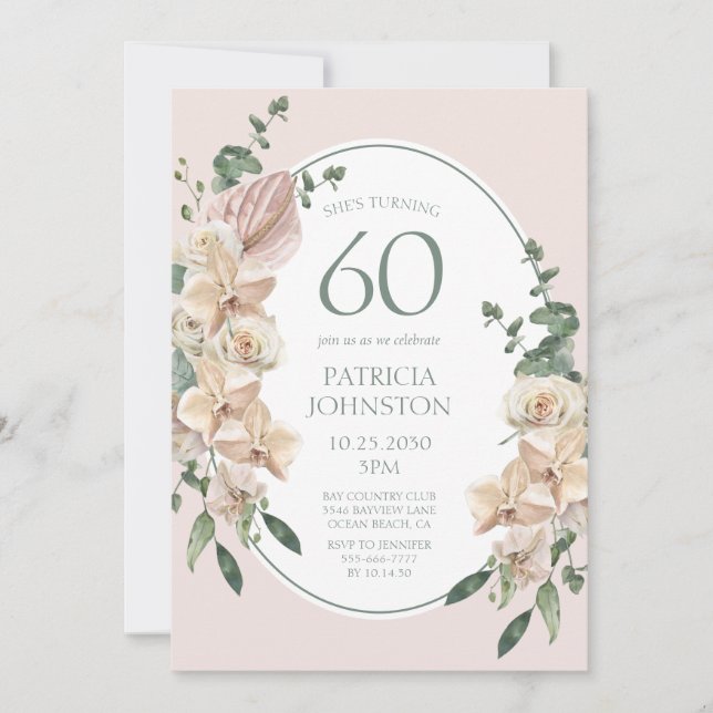 Invitation 60e anniversaire Tropical Floral (Devant)