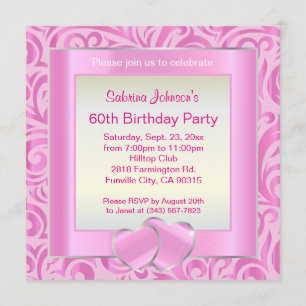 Invitation 60e anniversaire  Verr rose, argent et blanc