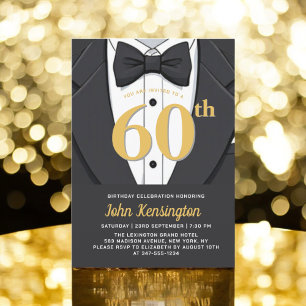 Invitation 60e événement d'anniversaire Black and Gold Tuxedo