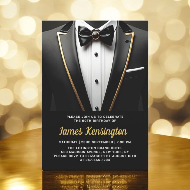 Invitation 60e événement d'anniversaire Black and Gold Tuxedo (Créateur téléchargé)