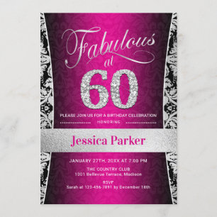 Invitation 60e fête d'anniversaire - Argent rose noir
