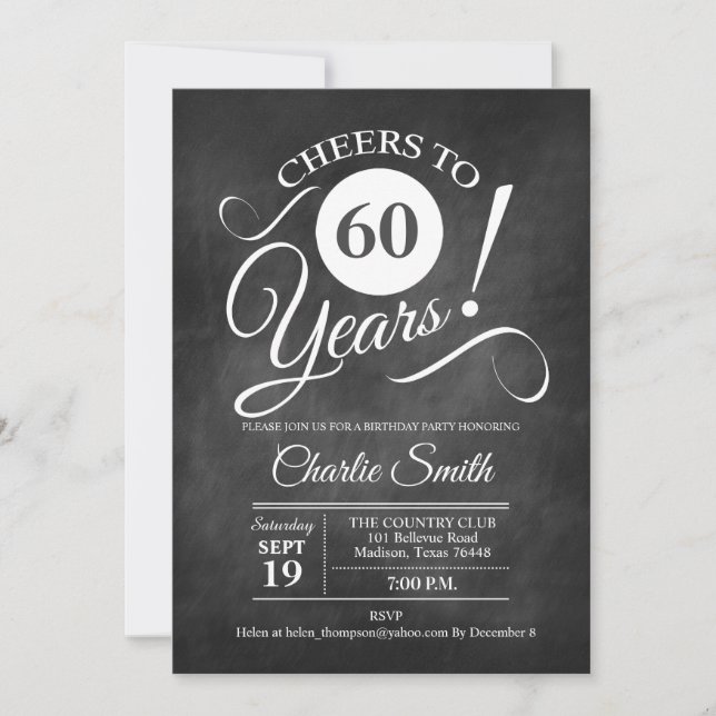 Invitation 60e fête d'anniversaire avec Motif de tableau noir (Devant)