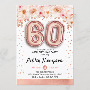 Invitation 60e fête d'anniversaire - Ballons d'or Rose