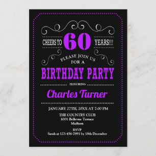 Invitation 60e fête d'anniversaire - Black Purple