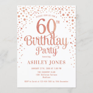Invitation 60e fête d'anniversaire - Blanc & Rose Gold