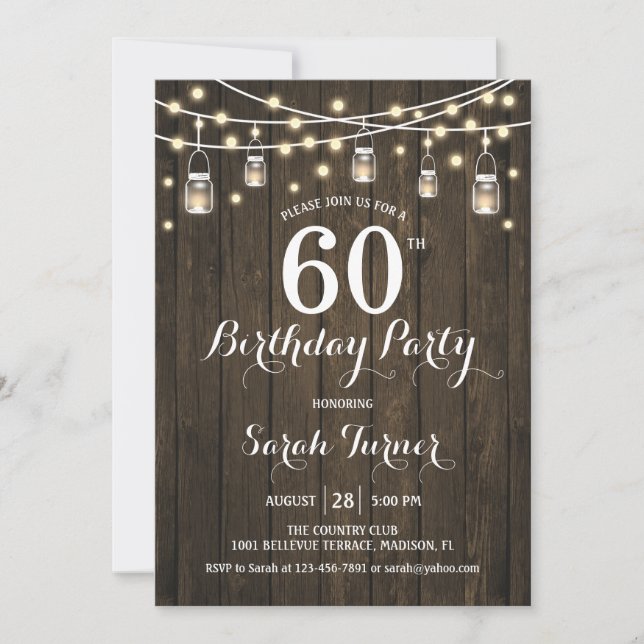 Invitation 60e fête d'anniversaire - Bois rustique (Devant)