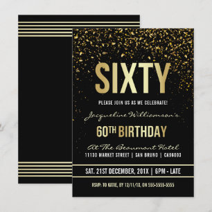 Invitation 60e fête d'anniversaire   Confetti en or chatoyant