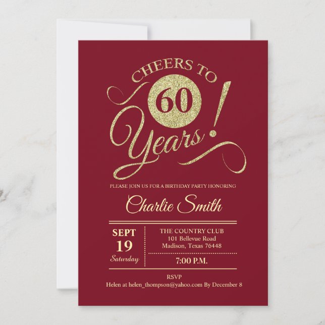 Invitation 60e fête d'anniversaire - Dark Red Gold (Devant)