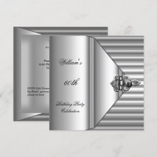 Invitation 60e fête d'anniversaire Elegant Mens Argent Mans