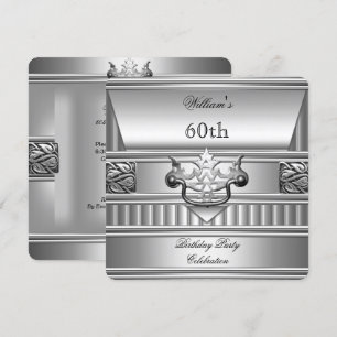Invitation 60e fête d'anniversaire Elegant Mens Argent Métal 