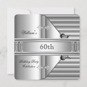 Invitation 60e fête d'anniversaire Elegant Mens Argent Métal