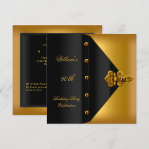 Invitation 60e fête d'anniversaire Elegant Mens Gold Black Ma