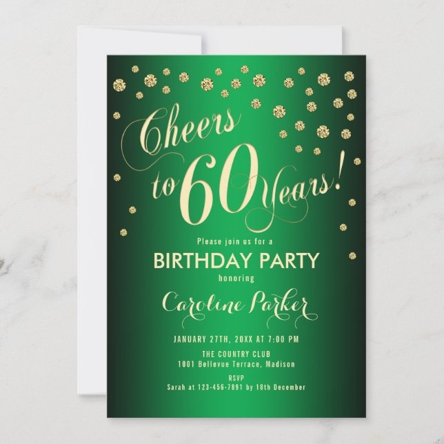Invitation 60e fête d'anniversaire - Gold Green (Devant)