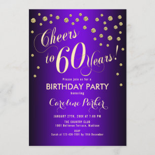 Invitation 60e fête d'anniversaire - Gold Purple