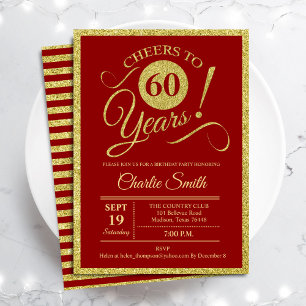 Invitation 60e fête d'anniversaire - Gold Red ANY AGE