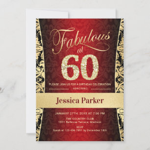 Invitation 60e fête d'anniversaire - Gold Red Black