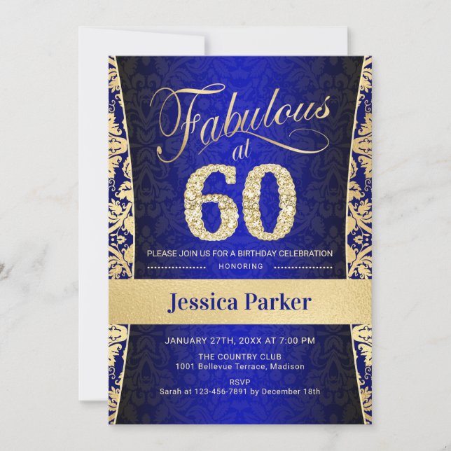 Invitation 60e fête d'anniversaire - Gold Royal Blue (Devant)