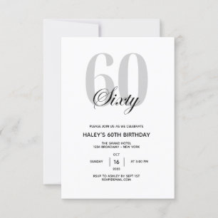 Invitation 60e fête d'anniversaire minimal chic