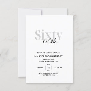 Invitation 60e fête d'anniversaire minimal chic