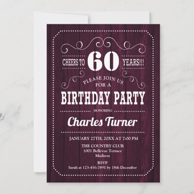 Invitation 60e fête d'anniversaire - Motif du bois de Bourgog (Devant)