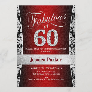Invitation 60e fête d'anniversaire - Noir rouge argent