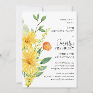Invitation 60e fête d'anniversaire Printemps Jaune Floral