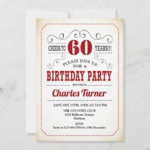 Invitation 60e fête d'anniversaire - Retro Crémeux Blanc et R