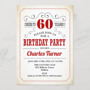 Invitation 60e fête d'anniversaire - Retro Crémeux Blanc et R