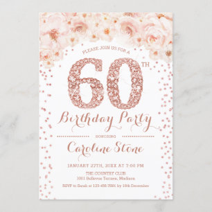 Invitation 60e fête d'anniversaire - Rose blanche or